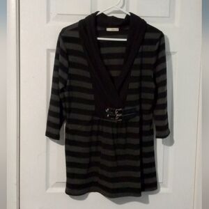 Bella D. Black and Gray Striped Tunic